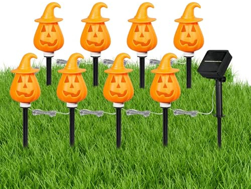 Luces de de Halloween,Linterna solar en varilla para jardín - Decoraciones naranja para callejón césped, porche terraza tumba