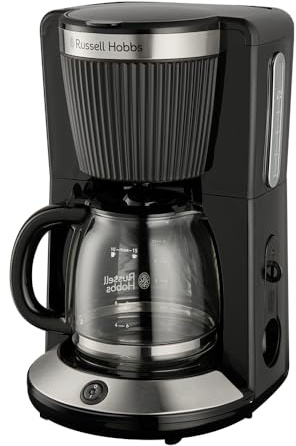 Russell Hobbs Macchina Caffè Americano, con Filtro [1,25L, 1100W] Brontë Nero (Tecnologia WhirlTech, Antigoccia, Mantenimento in caldo, Caraffa vetro, Funzione pausa e servi, Tasto Brew Now) 26780-56