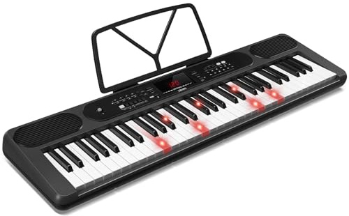 LEKATO 61 Keys Piano Keyboard, Electric Piano with Lighted Keys, 2 Teaching Modes, 300 Timbres & Rhythms, 50 Demo Songs, Vibrato, Synthesis, Led Display and Music Rest, Gift for Adult Kids Beginners