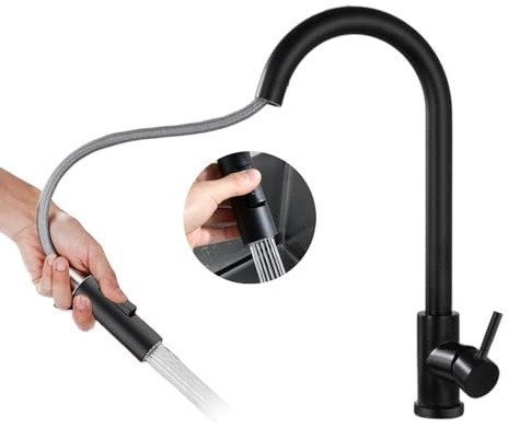 Rubinetto Lavello Cucina, Miscelatore Cucina con Doccetta Estraibile, Acciaio Inox Ad Alta Pressione Orientabile a 360° Monocomando, 2 Modalità