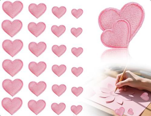 AOYEGIC 24 Stück Herz Bestickte Patches,Bügelflicken Patches,Stickerei Aufnäher,Flicken zum Aufnähen,für Jacke,Hemd,Rock,Mütze,Rucksack,Jeans(Rosa)