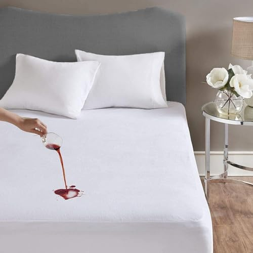 Hafaa Waterproof Mattress Protector 30cm Extra Deep Fitted King Size Mattress Protector Non Noisy & Breathable Terry Towel Mattress Cover (152 x 200 Cm)