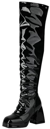 cfpqv Bottes pour femme - Tige large avec talon verni - Bottes hautes - Bottes à tige large - Talon épais - Bottes longues - Bottes de loisirs pour femme - Légères - Bottes Chelsea imperméables