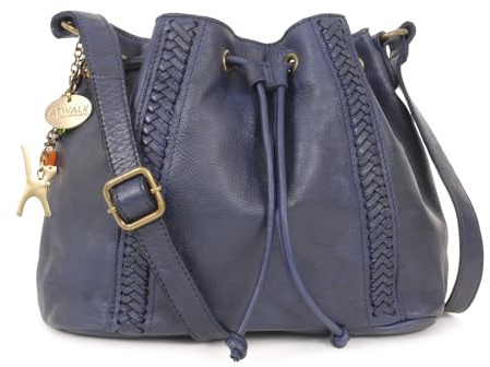 Catwalk Collection Handbags - Bolso Bandolera de Mujer - Bolso Bombonera Mediano con Cordón - Piel Vintage Lavada - Francesca