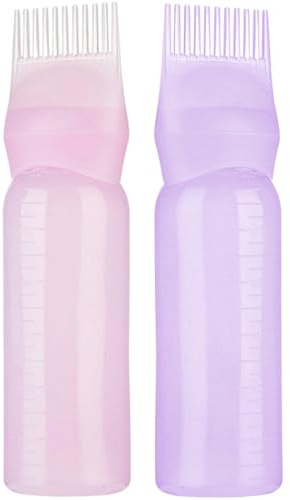 Lot de 2 flacons applicateurs de peigne à racines avec brosse, applicateur d'huile capillaire en plastique 160 ml avec échelle graduée, bouteilles d'huile rechargeables pour cheveux, maison, hui