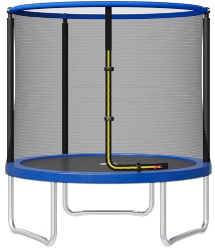 JUMMICO Trampolín para Exteriores Ø 183/228/290/360 cm Kit Completo con Red de Seguridad, Escalera, Funda Protectora y Accesorios de Montaje,Azul 183cm