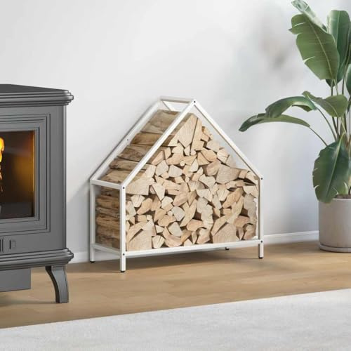 Mokuyary Étagère à bois de chauffage blanche - 60 x 25 x 60 cm - En acier laminé à froid - Étagère pour bois de chauffage - Support en bois de chauffage - Étagère de rangement pour bois de chauffage