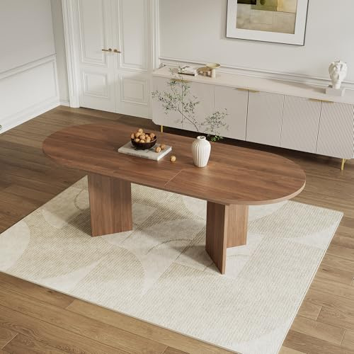 Kebnor Mesa de comedor extensible, adecuada para 4-6 personas, mesa de comedor con esquinas redondeadas, tapa de mesa engrosada, estilo simple extensible (nogal, 120/160 x 80 cm)