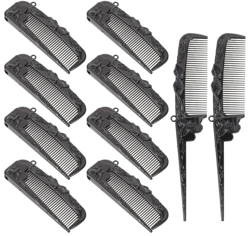 HEALEEP 10pcs Retro Design Tail Comb Plastic Hairdressing Tool Comb with Parting Tip Portable Picking out Strands Black for Hair Styling