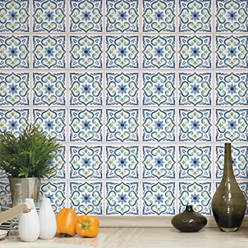 Carrelage mural faïence adhésive carreaux de ciment bleu-blanc - 4 fois 25x25cm