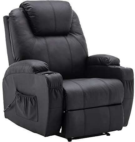 M MCombo Elektrisch Relaxsessel Massagesessel Fernsehsessel Liegefunktion Vibration Heizung 7061 neues Modell (Schwarz-Kunstleder)