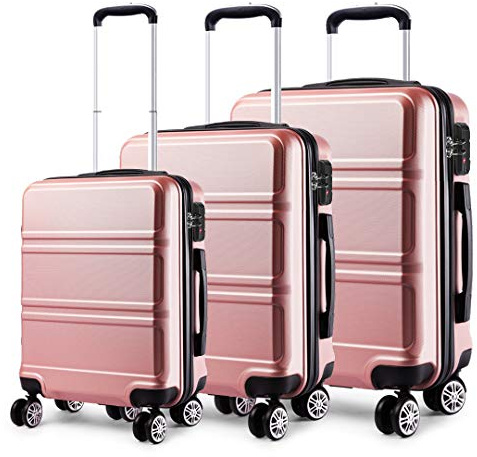 Kono Bagageset med 3 delar lätta 4 spinnhjul hårt skal vagn väska 20 tum/24 tum/28 tum, NAKEN, Sets of 3, Handbagage