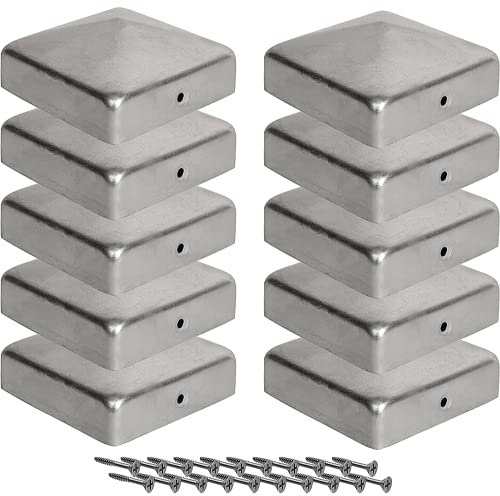 10 x Chapeau Poteau Bois 7x7 cm - Chapeau Poteau Bois en Forme de Pyramide en Acier Galvanisé pour Poteaux en Bois - avec vis Viirkuja