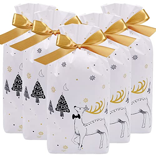HRX Package 50 Stück Plätzchentüten Weihnachten, Kekstüten Gebäcktüten Klein Tüten für Süßigkeiten Geschenktüten Verpackung zum Binden für Weihnachten Adventskalender Partytüten(Weiß)