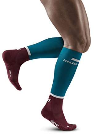 CEP - THE RUN COMPRESSION SOCKS TALL für Herren | Lange Laufsocken in petrol/dunkel rot mit Kompression | Regenerierende Kompressionsstrümpfe für Männer | Gr. III | M
