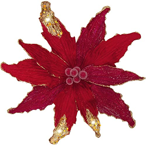 Briful 4 Stücke Weihnachtsstern Christbaumschmuck Kunstblumen Weihnachtsblumen Glitter Poinsettia Kunstzweig Weihnachtliche Dekoration Weihnachtsbaum Neujahr Ornamente