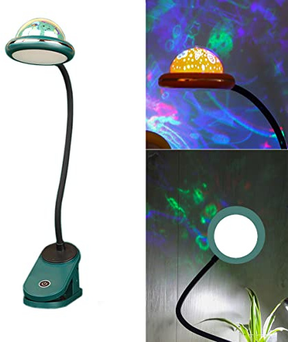 ACMHNC Lampe à Pince Pour Enfants, Lampe de Lecture à Pince LED Rechargeable USB avec Projection D'étoile, 4000k Lampe de Chevet à Col de Cygne 360 ° Tactile Dimmable, Veilleuse à Clip étoile,Grün