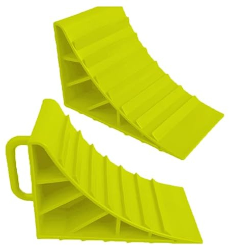 HowseHold Wheel Chocks With Handles Set of 2 Tyre Saver Brake Stoppers Ridged Wedges for Cars Caravan Horsebox Motorhome (2 Yellow Wheel Chocks)