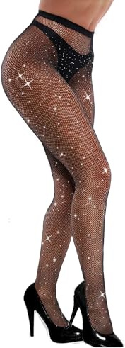 VEBZIN Black Sparkly Fishnet Stockings for Women Tights Rhinestone Diamond Fishnets Leggings High Waist Stockings