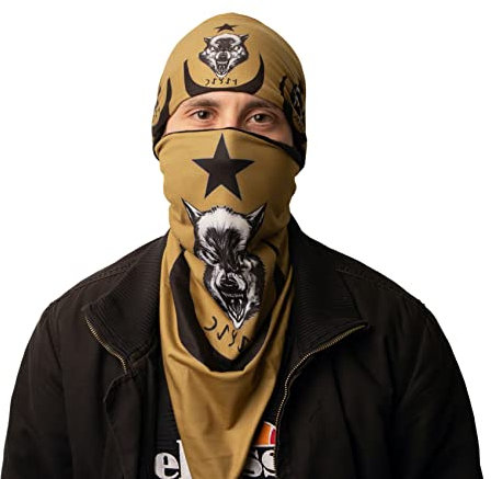 Gök-Türk Mütze + Sturmhaube Winddicht Gesichtshaube Schlauchschal Sturmmaske - Ertugrul IYI Wolf Ay Yildiz JÖH PÖH (gelb)