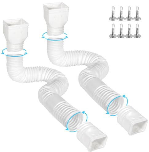 Ogutter Rain Gutter Downspout Extensions, Downspout Extender for Rainwater Drainage Flexible, Down Spout Drain Extension Pipe and Extendable from 21 to 66 Inches (2 Pack, White)