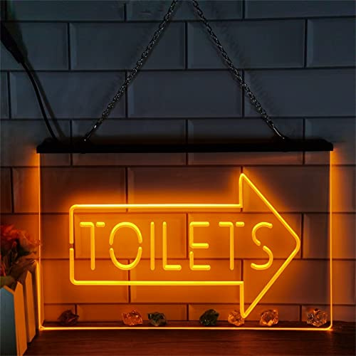 KEYQEEN Toilette Freccia LED insegna al Neon, Decorazione della Parete del Bagno del Bagno RGB luci al Neon con oscuramento remoto Indicatore Luminoso del Segnale USB,30x20cm