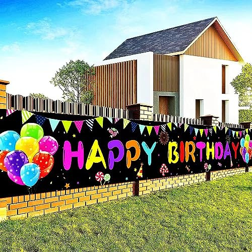 Happy Birthday Yard Banner 118x19.7 inches, Birthday Yard Sign Backdrop, Birthday Party Outdoor & Indoor Decoration Banner