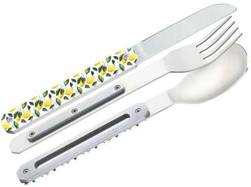 Akinod Gourmet-elegant rakt bestick med magnetisk insats (kniv, gaffel och sked) - magnetiskt rakt bestick 12H34 mod. MIRROR Citrons