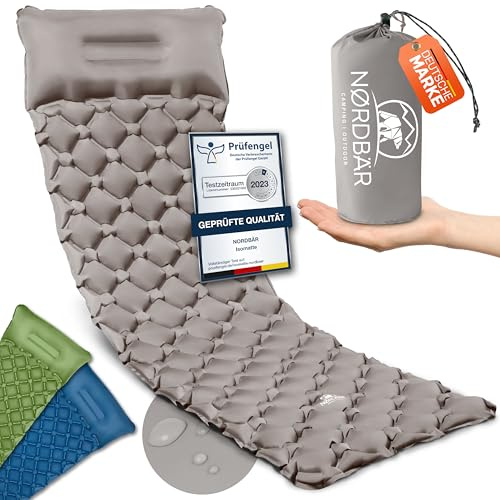 NORDBÄR® Isomatte aufblasbar, Ultraleicht, kleines Packmaß, mit/ohne Kissen