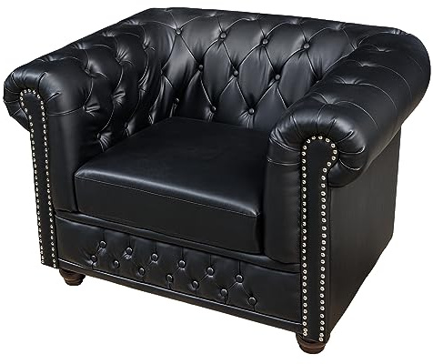 riess-ambiente.de Design Sessel Chesterfield 110cm matt schwarz Knopfheftung Federkern