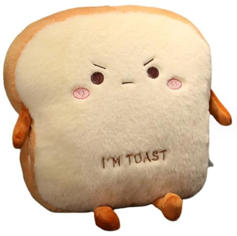 OUKEYI Sliced Bread Plush Pillow,Funny Toast Bread Stuffed Pillow,Adorable Expression Food Plush Nap Pillow with Hand Pocket Seat Cushion Great Gift Choice for Kids Adults (13.7 * 15.7)