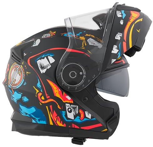 Casco Moto Modulare BHR 836 FLIP-UP, Casco Moto Apribile Omologato ECE 22.06 Con Schermo Parasole, Doppia Visiera Antigraffio e Sgancio Micrometrico, Utilizzo Touring e Cittadino, Zombie Black L