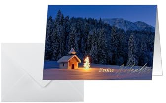 Sigel Premium Weihnachtskarten Christmas Chapel A6 10 Stück | DS096, Mit Umschlägen aus nachhaltigem Papier zum individuellen Bedrucken