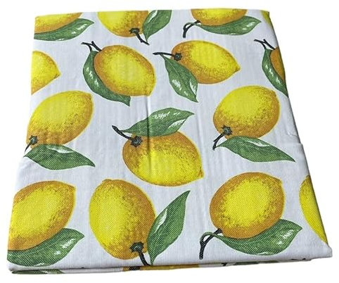Generico Tovaglia in cotone 100% con decoro limoni Tavolo da pranzo, lavabile in lavatrice, resistente, rettangolare, per la casa, ristorante, banchetto (cm 140x180 per 6 posti)