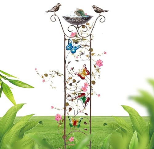 Uhngw Vogeltränke im Freien, Vogeltränke mit Gartenspalier | 2-in-1-Garten-Metall-Futternapf, Vogeltränke - Antikes Vogelbad, Vintage dekorative abnehmbare Vogelfutterschale Vogelbäder