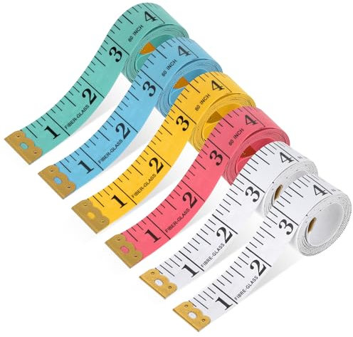6 Stück Maßband 150 cm/60 Zoll Doppelseitiges Weiches Flexibles Bandmaß für Körpermaße, Nähen, Schneider, Handwerker (6 Farben)