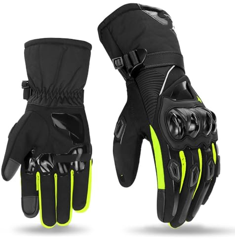 ZiYouao Guanti Moto Invernali Impermeabili da Moto Caldi da Uomo, Guanti da Moto a Dita Intere, Touch Screen, Guanti da Motociclista Guanti da Moto(WN-01 Green Gloves,L)