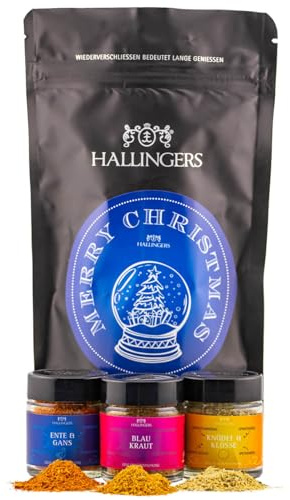 Hallingers Genuss Manufaktur Feinkost Weihnachts-Geschenk-Set - wertig in der Wundertüte Merry Christmas kleines Mitbringsel 3 Gewürze Knödel/Kloß, Blaukraut & Ente/Gans, Weihnachten für Frauen
