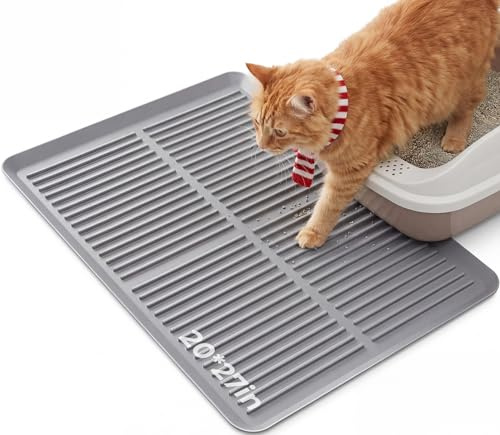 Ycozy Katzenklo Matte Silikon, 68×50cm, Anti-Rutsch & Lebensmittelgeeignet Silikon Katzenstreu Matte, wasserdichte & Leicht zu Reinigen Katzentoilette Matte (Grau)