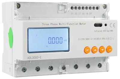 AMEHRU Compteur d'énergie triphasé Multifonctionnel sur Rail DIN ADL3000-E Compteur d'énergie à Double tarif(80A RS485)