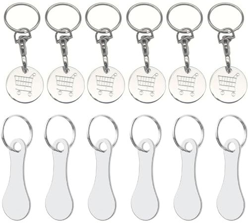 Yulakes 12 pezzi di solvente per carrello della spesa, in acciaio inox, chip per carrello della spesa, rimovibile, chip portachiavi per carrello della spesa