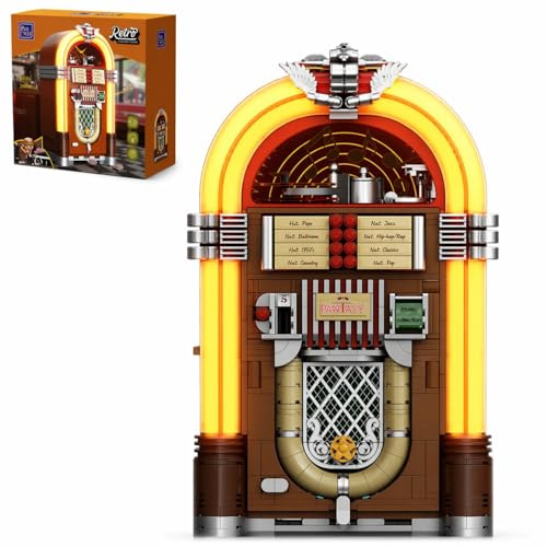 PAN TASY Byggsats i retro med mynt och ljudfunktion, mekanisk musiklåda-modell med akrylskivor, inspelningsstudio och minifigur, samlarobjekt konstruktion leksak gåva för vuxna och tonåringar