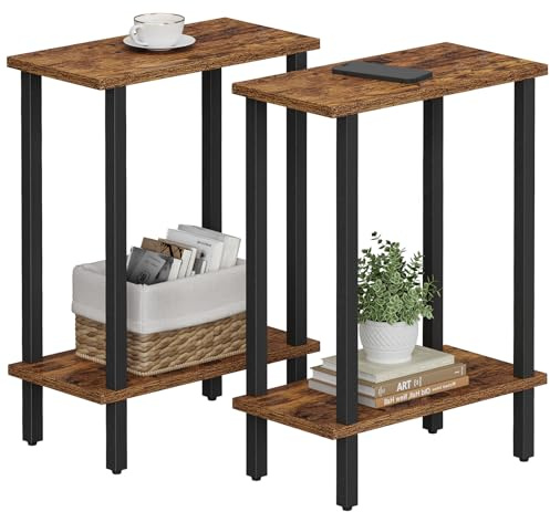 TUTOTAK TB01BB0622EU Lot de 2 petites tables d'appoint étroites pour canapé, table de chevet fine, salon, chambre à coucher, marron
