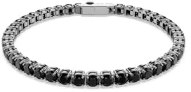 Swarovski Matrix Bracciale Tennis, Gioiello Versatile con Cristalli Neri, Pietre Preziose a Taglio Round, Chiusura a Linguetta, Taglia S, Placcatura in Tonalità Rutenio, 15,5 cm, 0,4 cm
