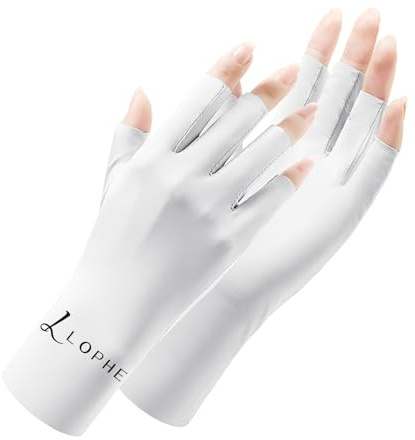 LOPHE Gants Anti-UV sans Doigts Femme - Gants de Manucure en Gel - Protection UPF50+ pour Manucure en Gel/Vélo/Conduite/Fitness/Pêche - Blanc