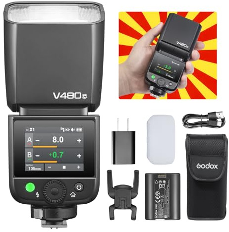 GODOX Flash para cámara Speedlite V480C, flash táctil, GN50 HSS 1/8000s Sync, 7,2 V/2200 mAh, flash Godox compatible con Canon