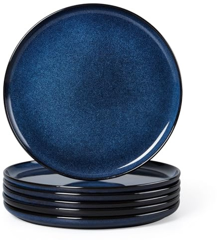 Homikit 6 Piece Dinner Plates, 26.5cm Round Dinnerware Stoneware Plate Set for Kitchen Restaurant Christmas, Reactive Glaze & Non-Scratch, Dishwasher and Microwave Safe, Nebulas Blue