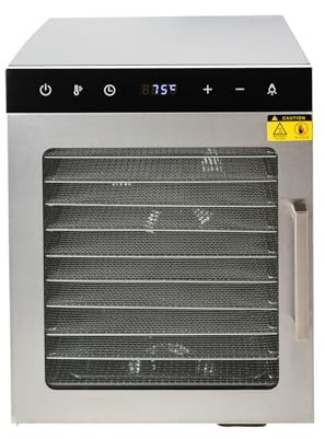 Máquina de deshidratación de 10 niveles de acero inoxidable para frutas, carne, fruta, secador, deshidratador de alimentos con control de temperatura de 86-194 °F, temporizador de 24 horas panel LED