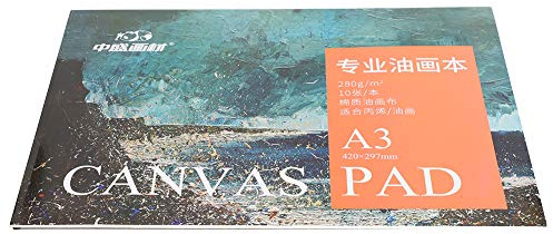 Bloc de papel para pintura al óleo A3 - Bloc de lienzo de algodón para pintura al óleo y acrílica, 10 hojas, diseño de fácil desprendimiento, material de arte ideal para principiantes.