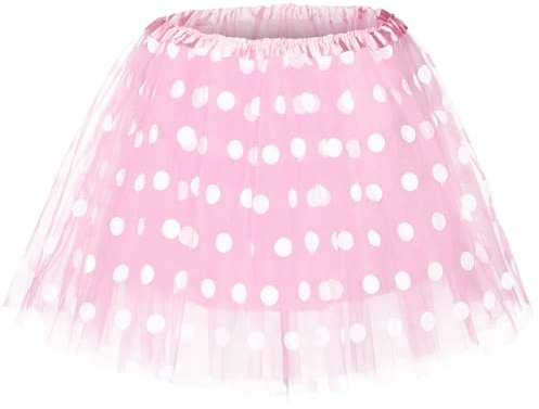 Hestya Jupes Tutu pour Femmes Halloween Costume Tutu à Pois en Tulle Superposé Jupes de Ballet Accessoire pour Carnaval Anniversaire Noël Fournitures de Fête des Années 80 Cosplay (Rose Clair, Blanc)